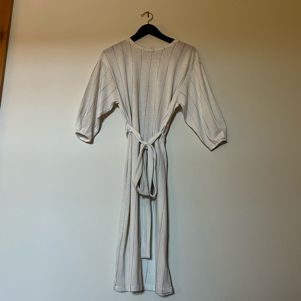 Zara Knit Pinstripe Midi Dress with Tie Belt. Size Small.